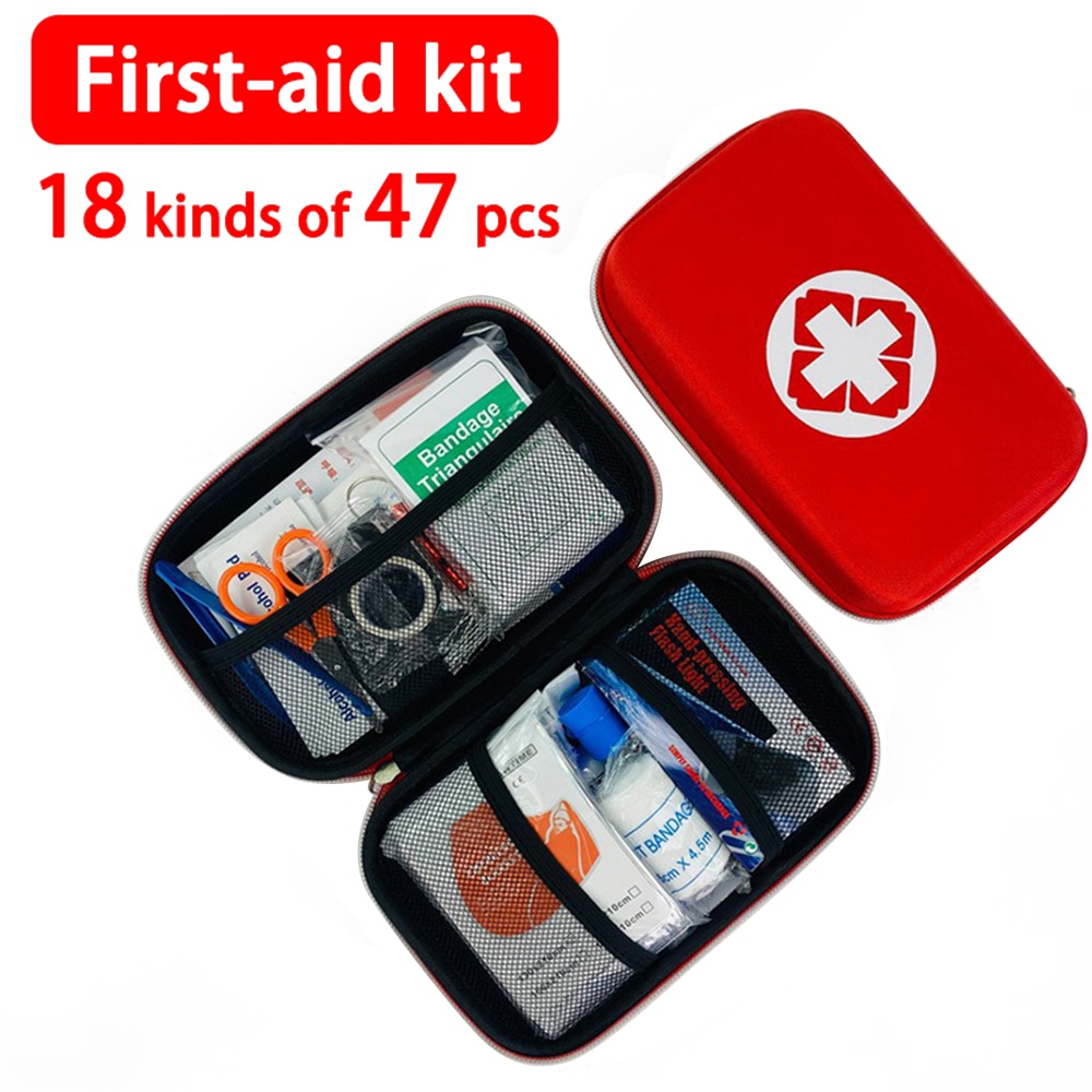 휴대용 여행 응급 처치 키트 18 개 항목, 가정 야외 스포츠 응급 키트 의료 EVA 가방 비상 담요